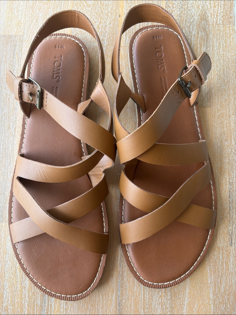 TOMS Tan Strappy Buckle Sandals